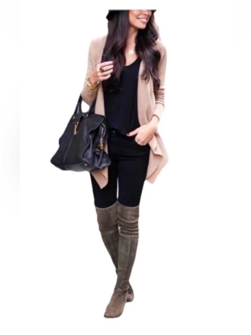 Natural Soul Brown Suede Mid-Calf Slouch Block Heel Boots